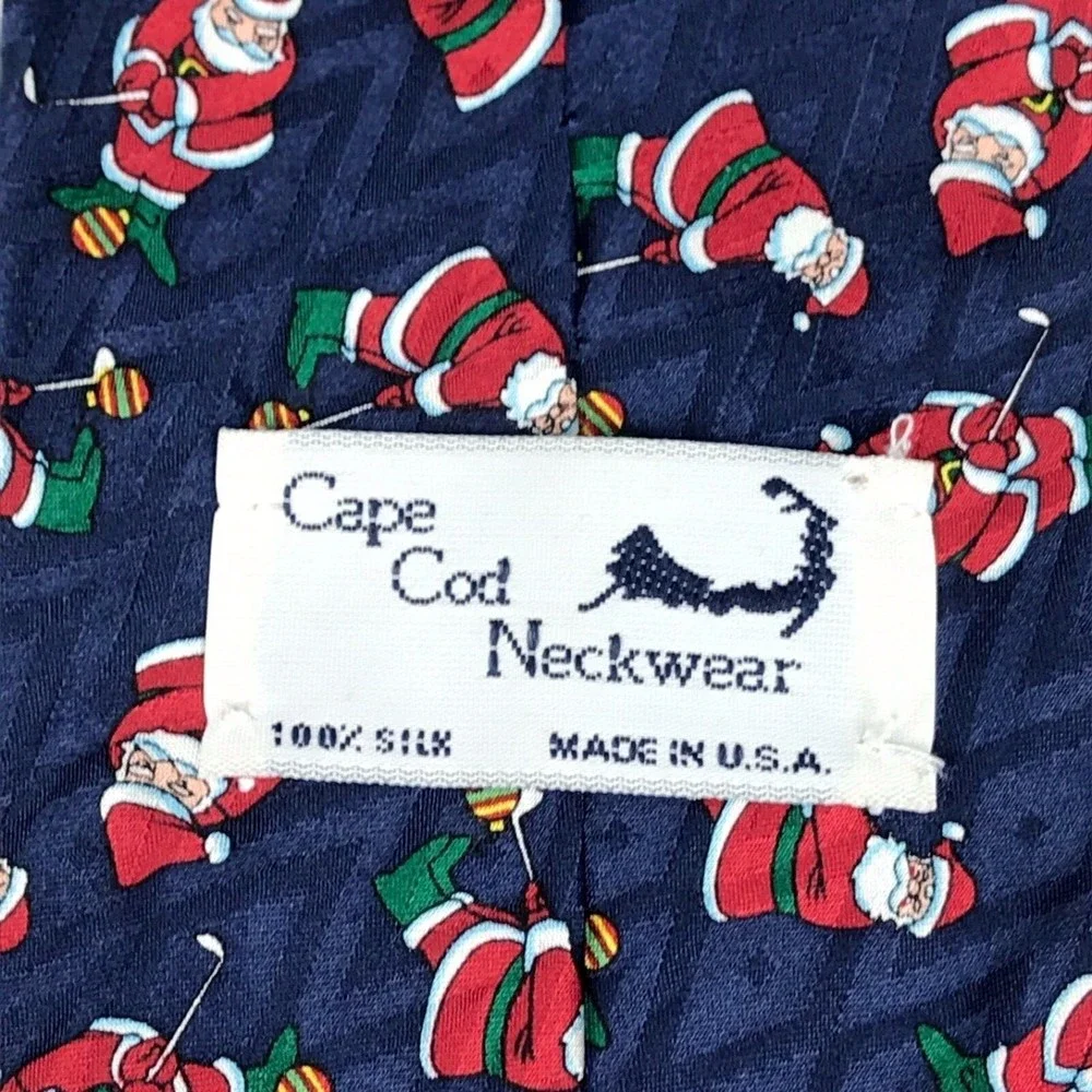 Cape Cod Neckwear Santa Claus Playing Golf CHRISTMAS🎄Tie Holiday Blue Necktie